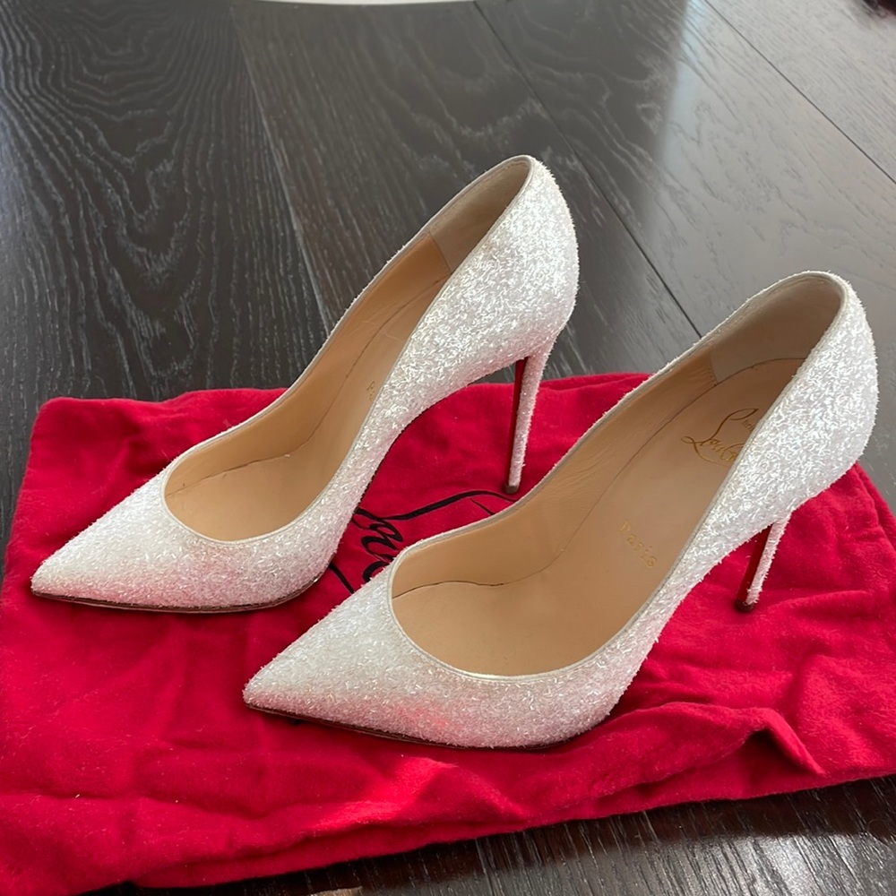Christian Louboutin White Glitter Heels